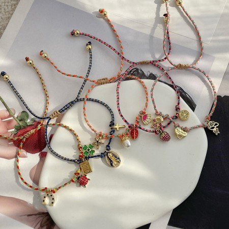 Bracelets tressés pour femmes, motif trèfle rectangulaire, couleur cuivre et or, collection ethnique « Vacances ». 2