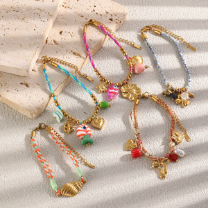 Bracelet Tressé Pour Femme, Collection Romantique, Nœud Papillon Fleuri, Trèfle, En Acier Inoxydable, Étanche, Couleur Or. h5 Image3