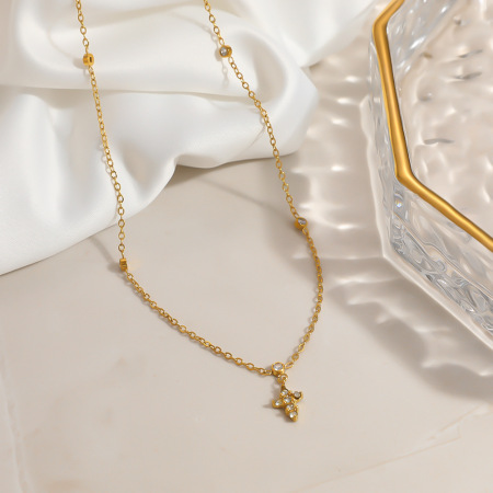Colliers pendentifs pour femmes, série Simple, style rétro, croix, en acier inoxydable, couleur or, avec zircon, étanches 2