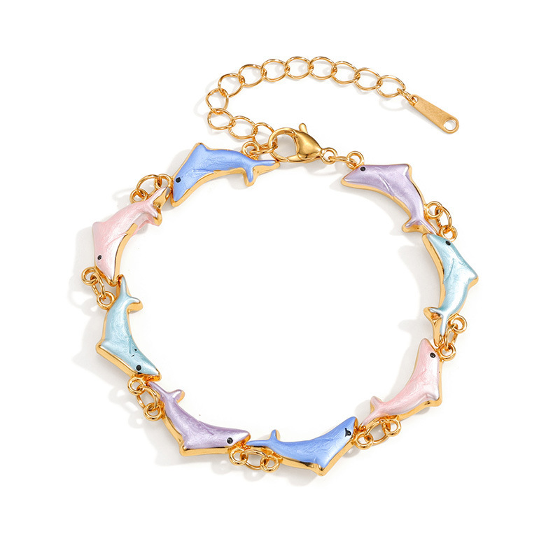 Bracelets À Maillons Pour Femmes, Style Océanique, En Émail, Avec Poisson Et Acier Inoxydable, Étanches. Image5