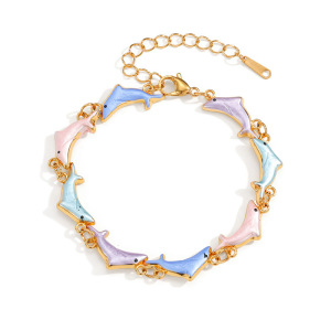 Bracelets À Maillons Pour Femmes, Style Océanique, En Émail, Avec Poisson Et Acier Inoxydable, Étanches. h5 Image5