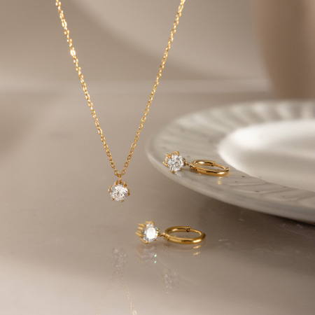 Ensembles de colliers pour femmes en acier inoxydable étanche, couleur or et zircon.