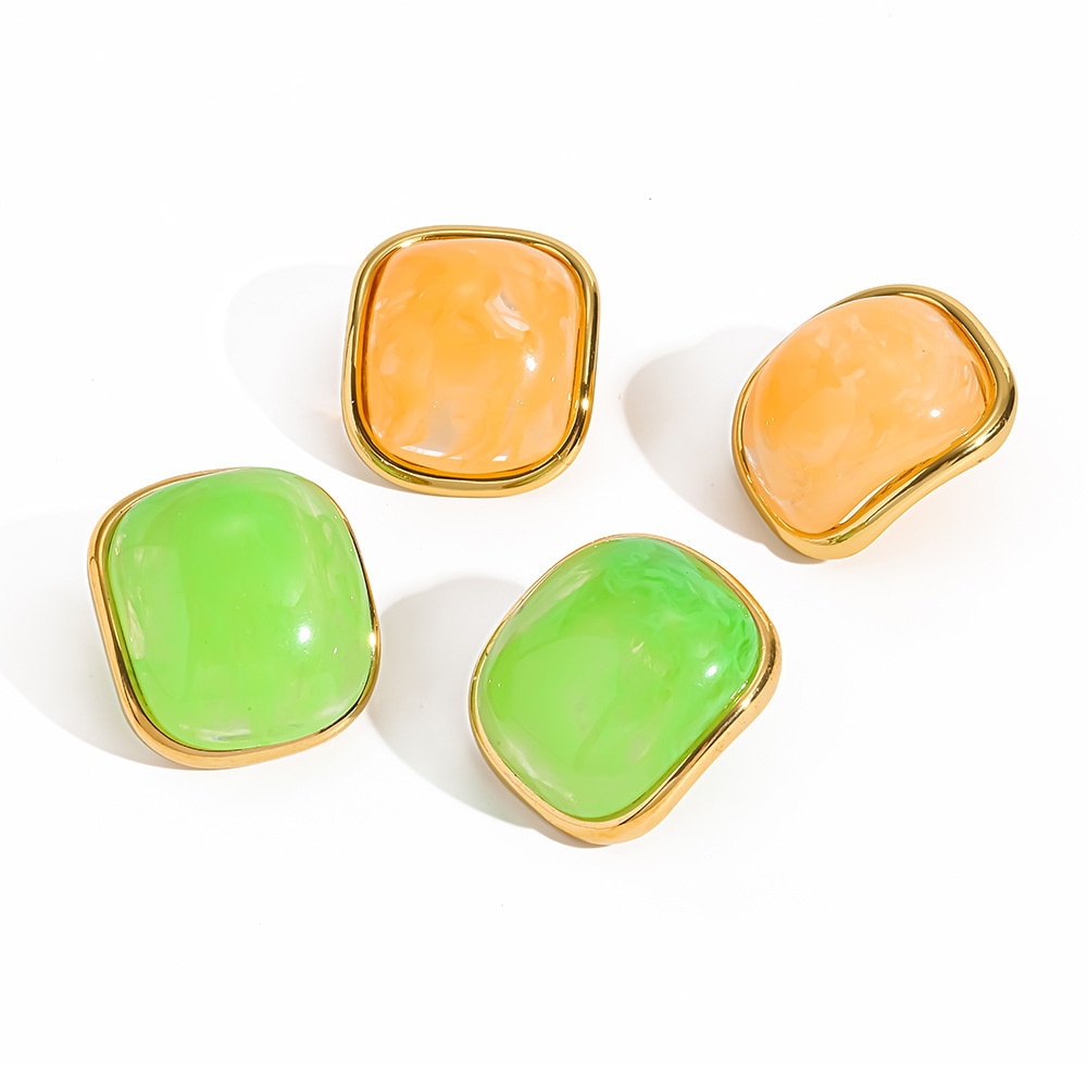 Boucles D'Oreilles Puces Pour Femmes, En Résine Et Acier Inoxydable, Étanches, De La Série Simple Image4