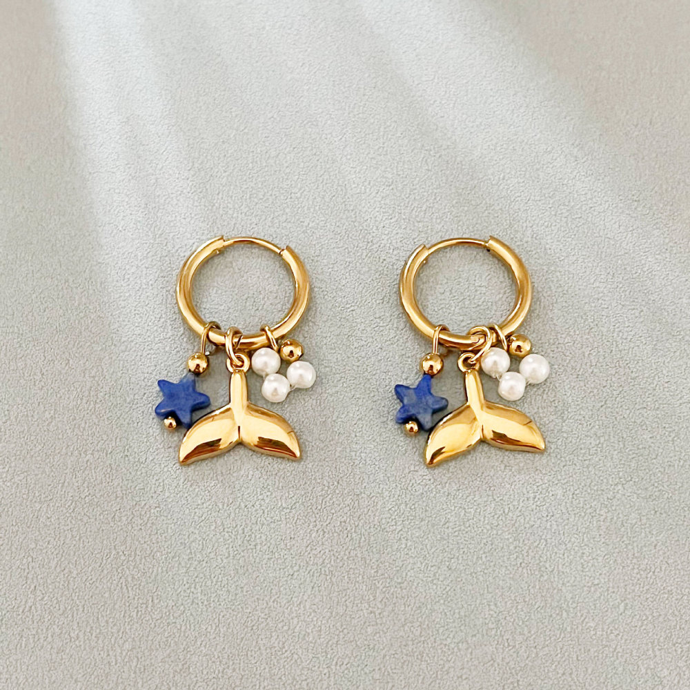 Boucles D'Oreilles Pendantes Pour Femme, Style Océanique, En Acier Inoxydable Étanche, Couleur Or 