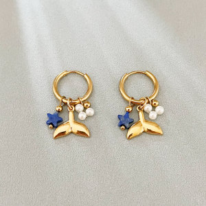 Boucles D'Oreilles Pendantes Pour Femme, Style Océanique, En Acier Inoxydable Étanche, Couleur Or h5 