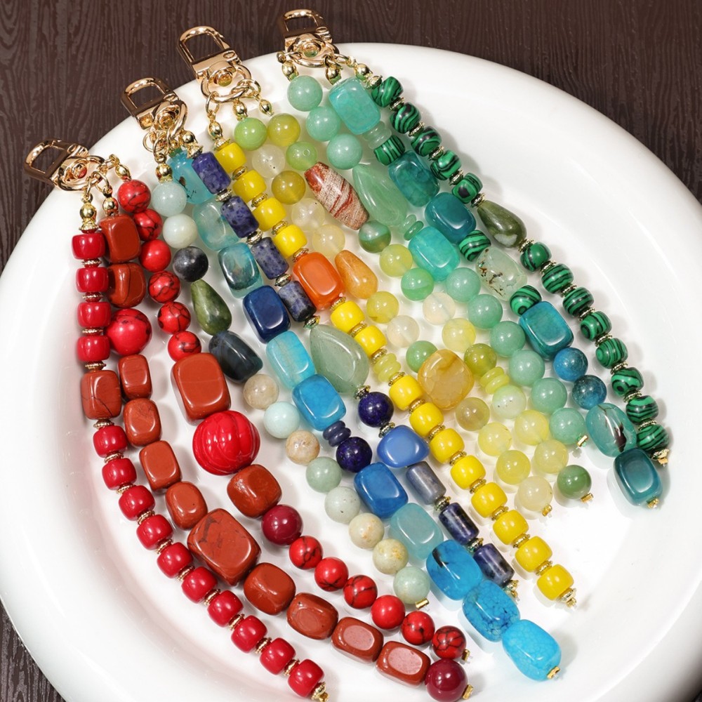 Breloques Pour Sac En Agate Naturelle, Perles De Forme Irrégulière, Couleur Unie, Collection Simple Series Image4