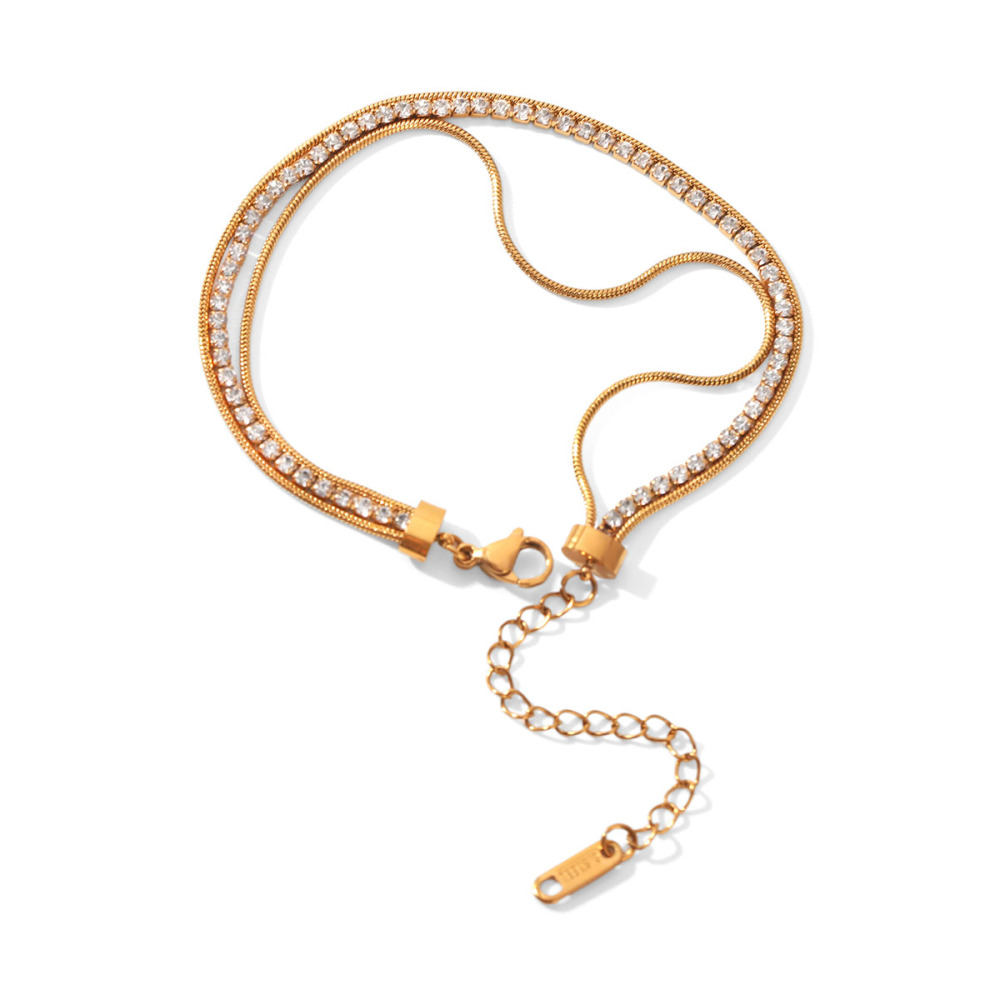 Bracelet Chaîne Pour Femme Simple Series Daily Chain En Acier Inoxydable Étanche Couleur Or Avec Zircon 