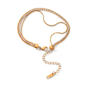 Bracelet Chaîne Pour Femme Simple Series Daily Chain En Acier Inoxydable Étanche Couleur Or Avec Zircon h5 