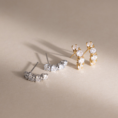 Boucles d'oreilles puces pour femmes, style patchwork, forme simple et irrégulière, en acier inoxydable imperméable, couleur or, avec zircon.