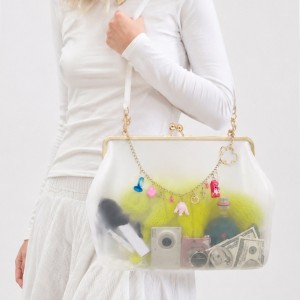 Sac Carré Femme En Pvc Transparent À Pois Imprimé Uni, Style Décontracté, Avec Quincaillerie En Métal. h5 Image3