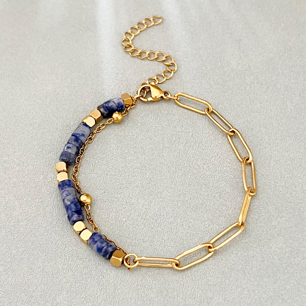 Bracelets Pour Femmes En Perles, Acier Inoxydable, Imperméables, Couleur Or, Avec Pierres Naturelles.