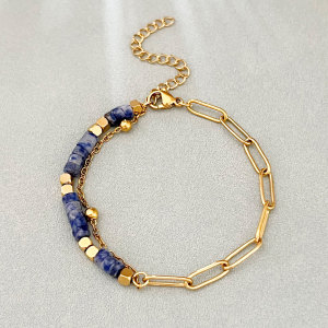 Bracelets Pour Femmes En Perles, Acier Inoxydable, Imperméables, Couleur Or, Avec Pierres Naturelles. h5