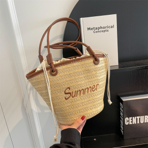 Sac Trapèze Femme En Raphia Tissé Brodé Style Vacances h5 