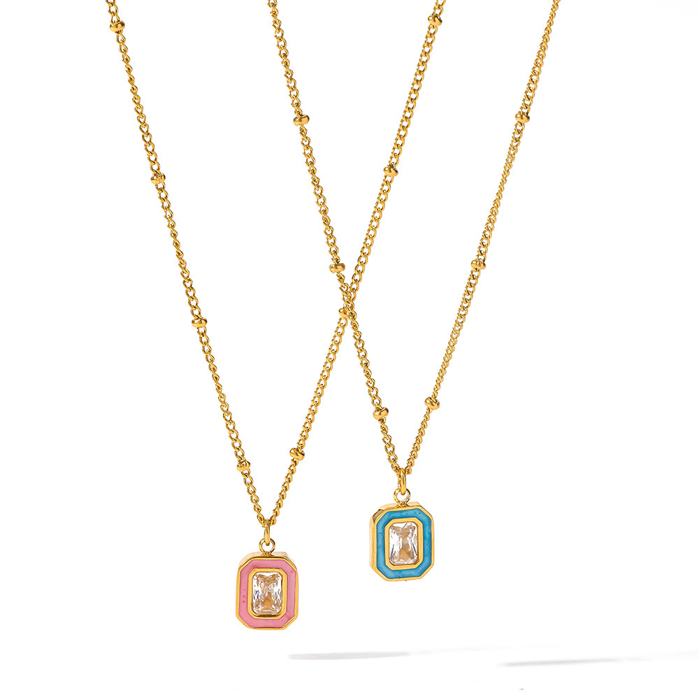 Colliers Pendentifs Pour Femmes En Acier Inoxydable Émaillé, Étanches Et Ornés De Zircon, De La Série Simple Image4