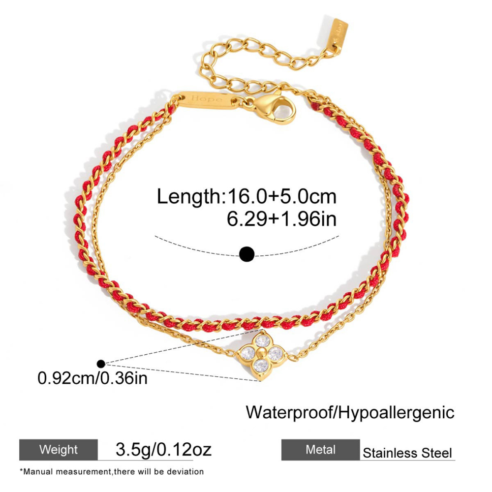 Bracelet Tressé Pour Femme, Collection Romantique Sweet Clover, En Acier Inoxydable, Couleur Or, Étanche. 