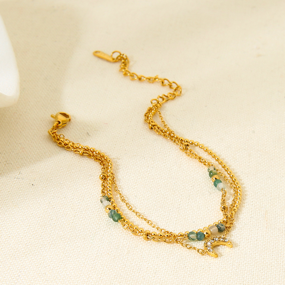 Chaîne De Main Pour Femme, Style Bohème, En Acier Inoxydable, Couleur Or, Avec Zircon, Et Pendentif Lune Ethnique. Image2