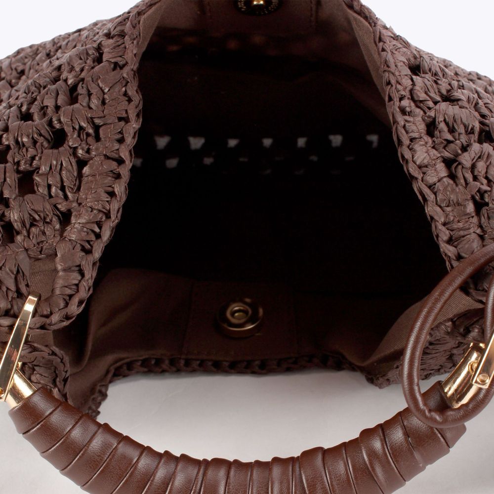 Sac Trapèze Pour Femme En Raphia Tissé Ajouré À Motif Floral, Style Décontracté h5Image3