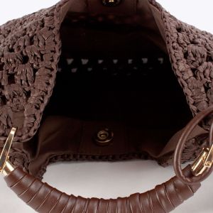 Sac Trapèze Pour Femme En Raphia Tissé Ajouré À Motif Floral, Style Décontracté h5 Image3