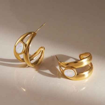 Boucles d'oreilles puces pour femmes, en acier inoxydable étanche, couleur or, style cercle ajouré, collection Simple Series