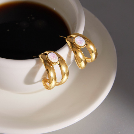 Boucles d'oreilles puces pour femmes, en acier inoxydable étanche, couleur or, style cercle ajouré, collection Simple Series 2