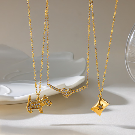 Colliers pendentifs pour femmes, collection Simple, motif animal géométrique, en acier inoxydable, couleur or, avec zircon, étanches. 2