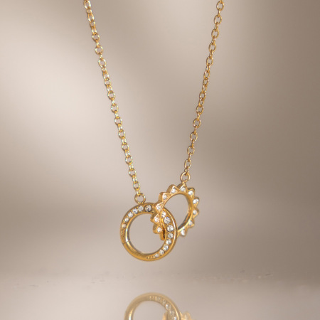 Colliers pendentifs pour femmes, en acier inoxydable étanche, avec pendentif cercle soleil et strass couleur or