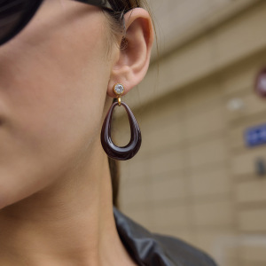 Boucles D'Oreilles Pendantes Pour Femmes, En Résine Et Zircon, Forme Elliptique, Collection Simple Series h5 Image3