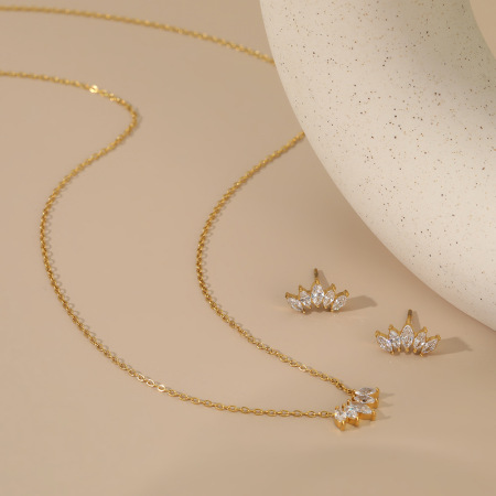 Ensembles de colliers pour femmes en acier inoxydable imperméable couleur or avec zircon, collection Simple Series 2