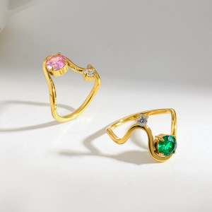 Bagues Pour Femmes En Acier Inoxydable, Couleur Or, Avec Zircon Et Forme Géométrique Simple, Pour Le Quotidien. Bagues En Acier Inoxydable Étanches, Couleur Or, Serties De Zircon Et Ornées De Pierres Précieuses. Collection Simple. h5 Image3