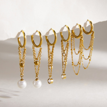 Boucles d'oreilles pendantes pour femmes, modèle Daily Tassel, en acier inoxydable, étanches, couleur or, de la collection Simple Series.