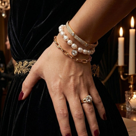 Bracelet de perles élégant et romantique pour femme, en acier inoxydable imperméable, couleur or.