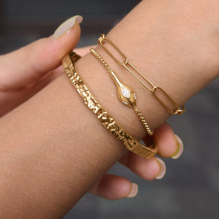 Bracelet chaîne femme Simple Series Daily Snake Hammer Pattern en acier inoxydable étanche couleur or