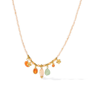 Collier De Perles Pour Femme, Collection Romantique, Forme Géométrique Quotidienne, Acier Inoxydable, Étanche, Couleur Or, Zircon. h5 Image4