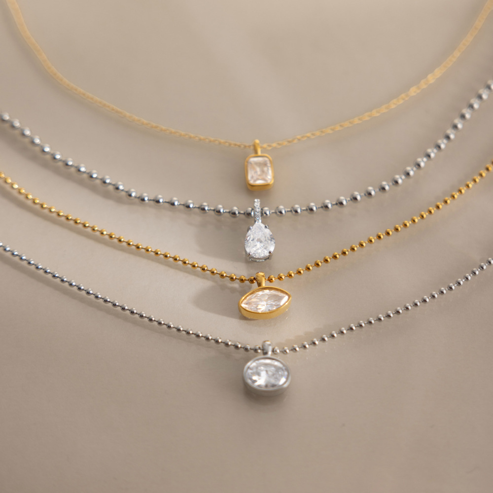 Colliers Pendentifs Pour Femmes En Acier Inoxydable, Forme Géométrique Simple, Étanches, Avec Zircon Image5