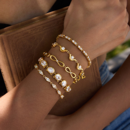 Bracelet chaîne pour femme en acier inoxydable doré, imperméable, de forme géométrique luxueuse, orné de zircon et de zircon.