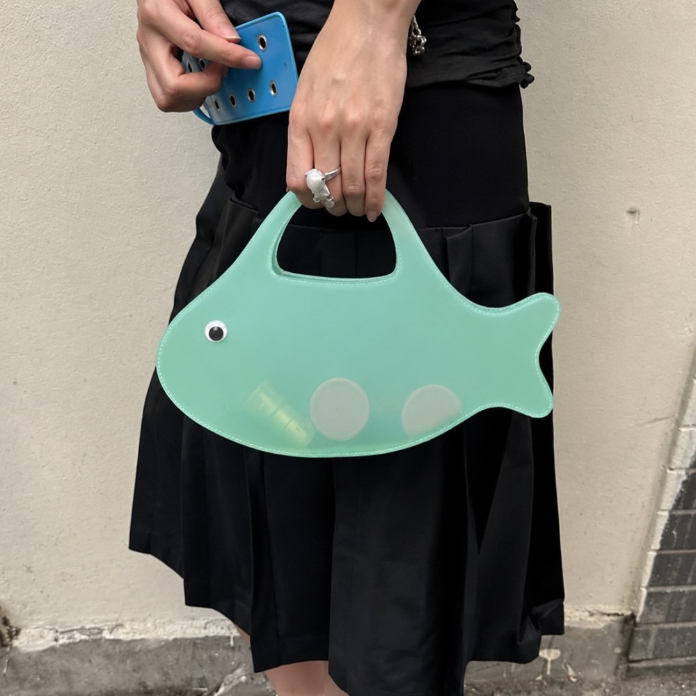 Sac À Main Femme Style Décontracté En Pvc Transparent Uni À Motif De Poisson Et D'Océan h5Image3