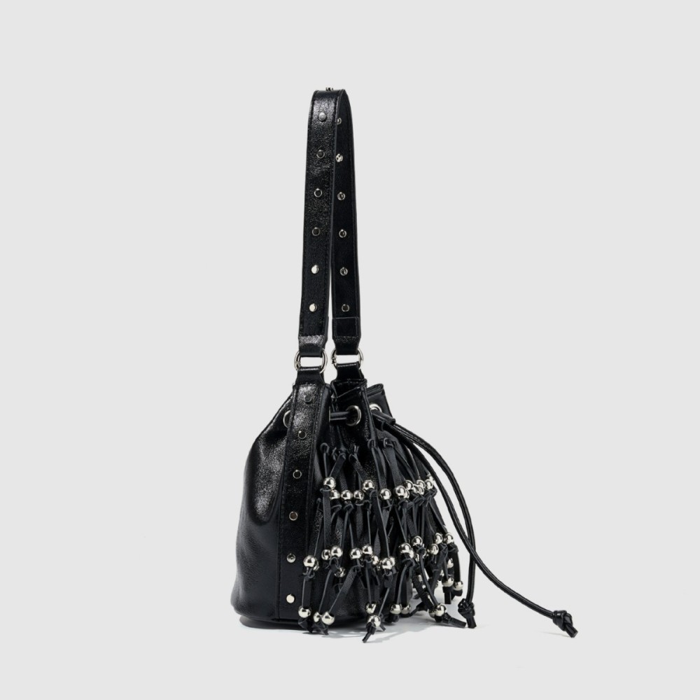Sac Seau Femme En Pu À Rivets Et Pompons Cloutés, Style Streetwear Image3