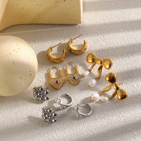 Boucles d'oreilles créoles pour femmes, style rétro, forme irrégulière, en acier inoxydable, étanches, couleur or, collection Simple Series