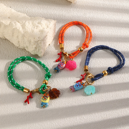Bracelets tressés pour femmes, style ethnique océanique, motif poisson.