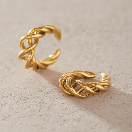 Boucles d'oreilles manchette d'oreille pour femmes, en acier inoxydable doré, ajourées, de la collection Simple Series 2