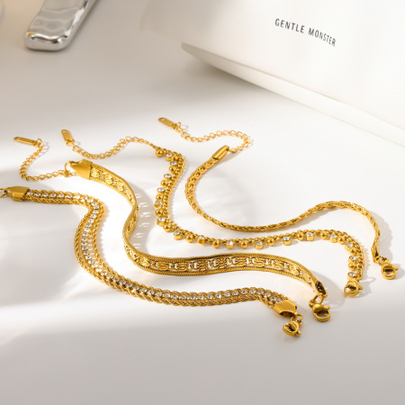 Bracelets classiques en acier inoxydable étanches, couleur or, avec strass, pour femmes