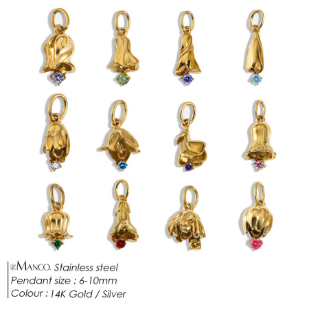 Pendentif romantique à faire soi-même en forme de fleur irrégulière, en acier inoxydable étanche couleur or, orné de zircon et de moissanite. 2