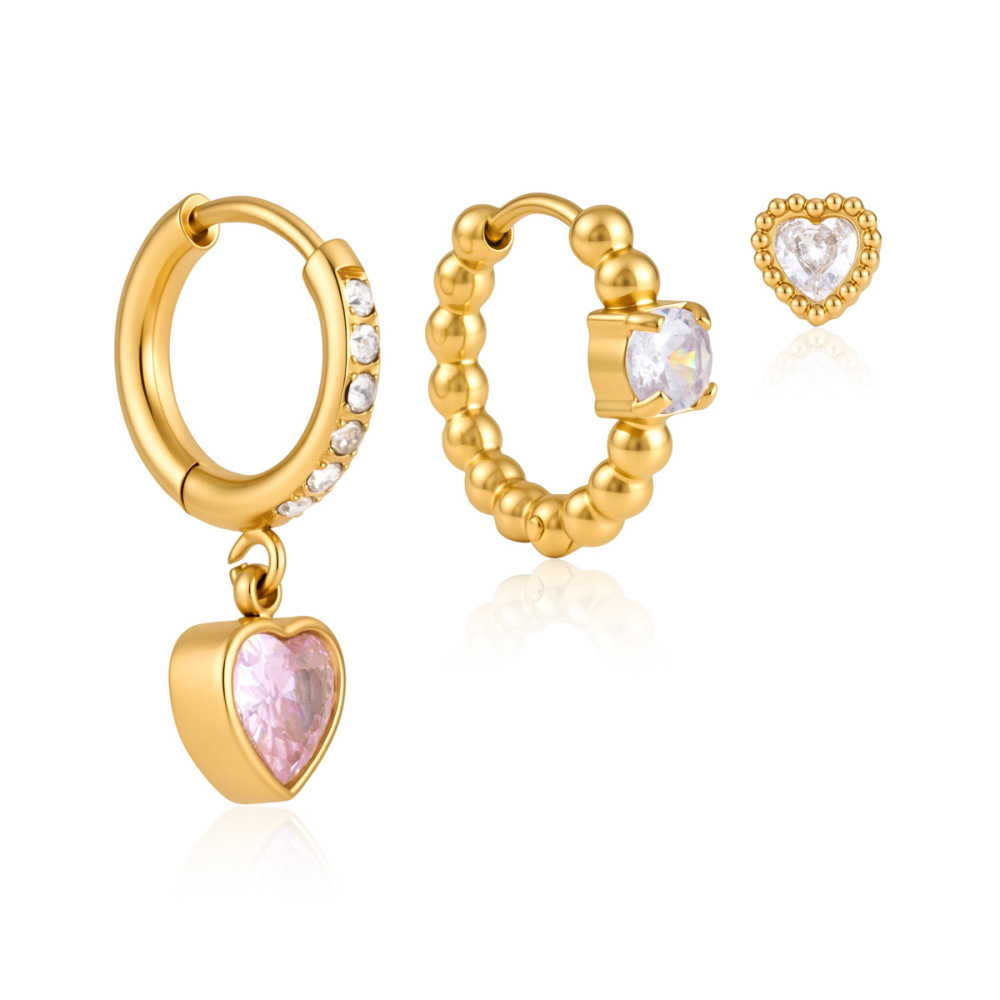 Ensembles De Boucles D'Oreilles Pour Femmes En Acier Inoxydable Imperméable Avec Perles En Forme De Cœur Et Zircon, Collection Luxueuse Image5