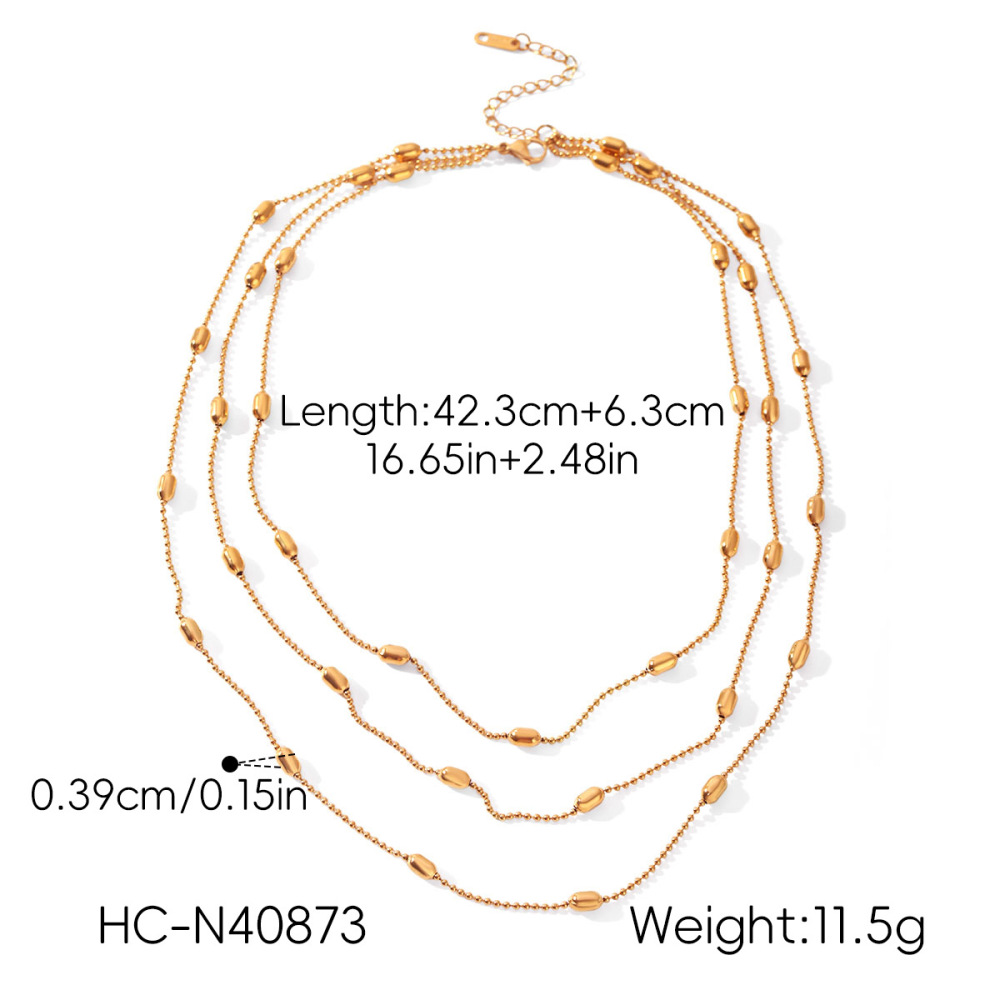 Colliers Superposés Pour Femmes, Collection Simple Series Daily Beads Chain, En Acier Inoxydable Étanche, Couleur Or Image2