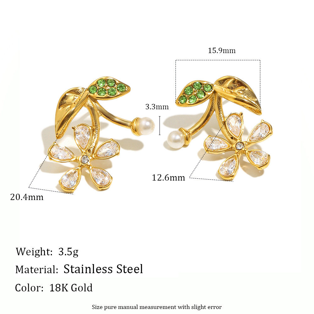 Boucles D'Oreilles Puces Pour Femmes, Collection Sweet Cherry, En Acier Inoxydable Étanche, Couleur Or Et Zircon.