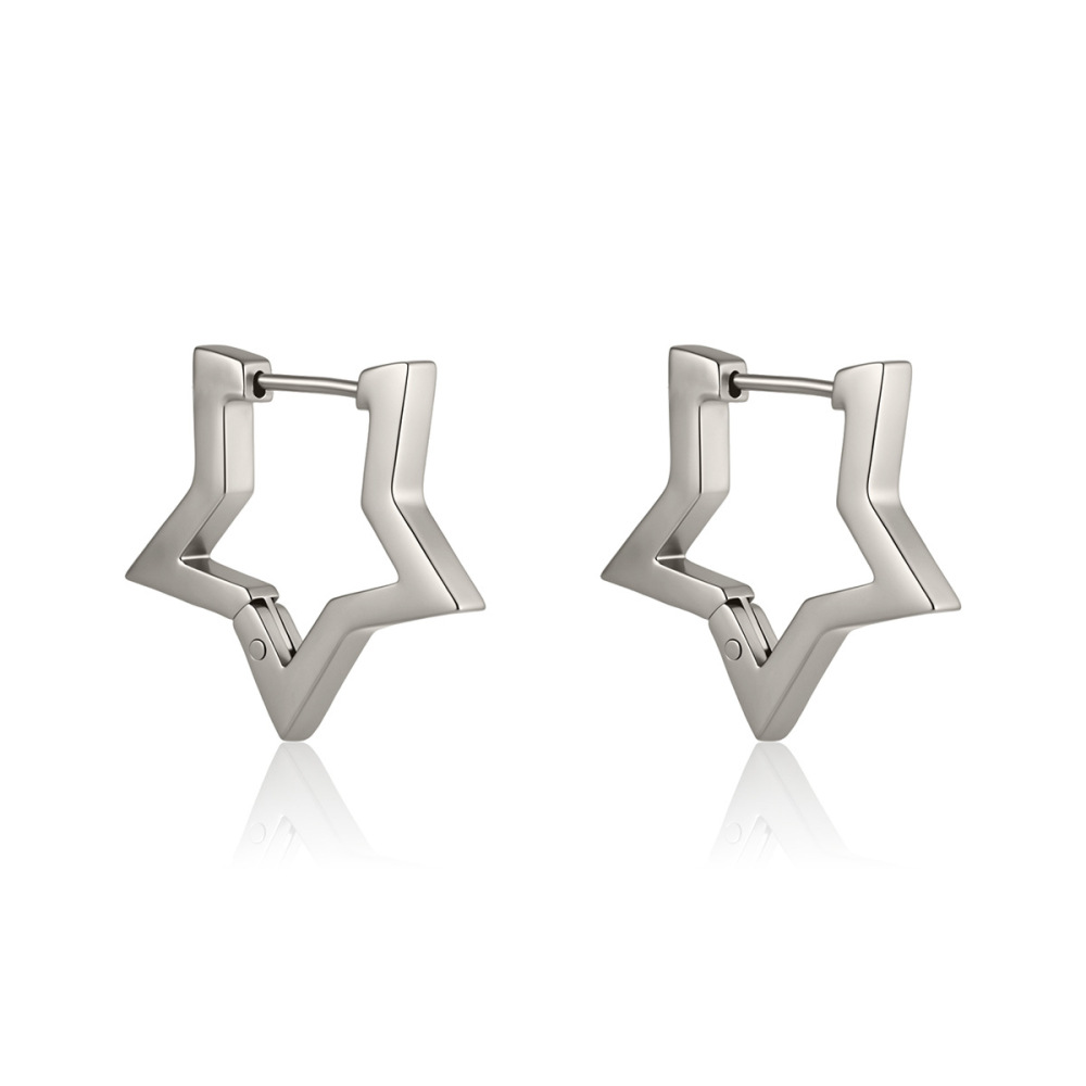 Boucles D'Oreilles Créoles Pour Femmes, Style Classique Cœur Et Étoile, En Acier Inoxydable, Étanches, Couleur Or, De La Collection Simple Series Image5
