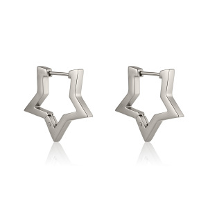 Boucles D'Oreilles Créoles Pour Femmes, Style Classique Cœur Et Étoile, En Acier Inoxydable, Étanches, Couleur Or, De La Collection Simple Series h5 Image5