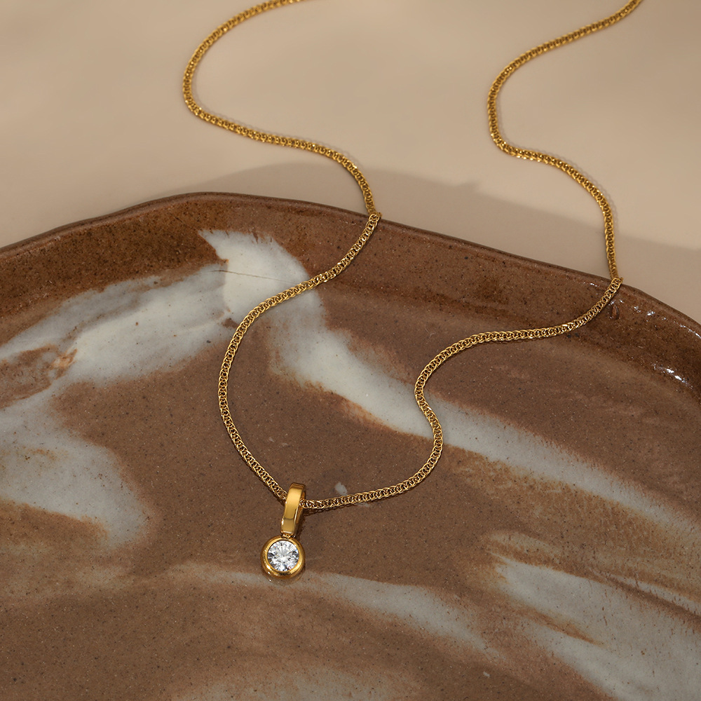 Colliers Pendentifs Pour Femmes En Acier Inoxydable, Étanches Et Sertis De Zircon, De La Collection Simple Series Circle Image2