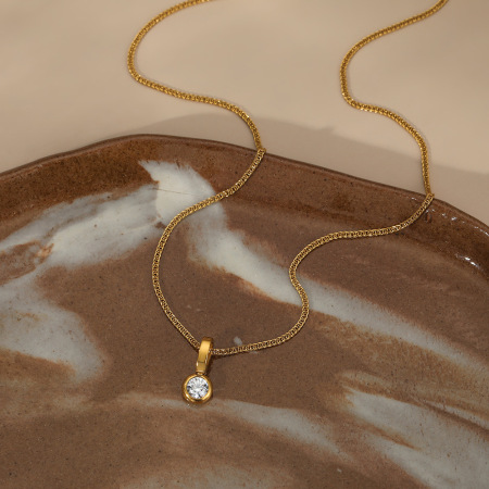 Colliers pendentifs pour femmes en acier inoxydable, étanches et sertis de zircon, de la collection Simple Series Circle 2