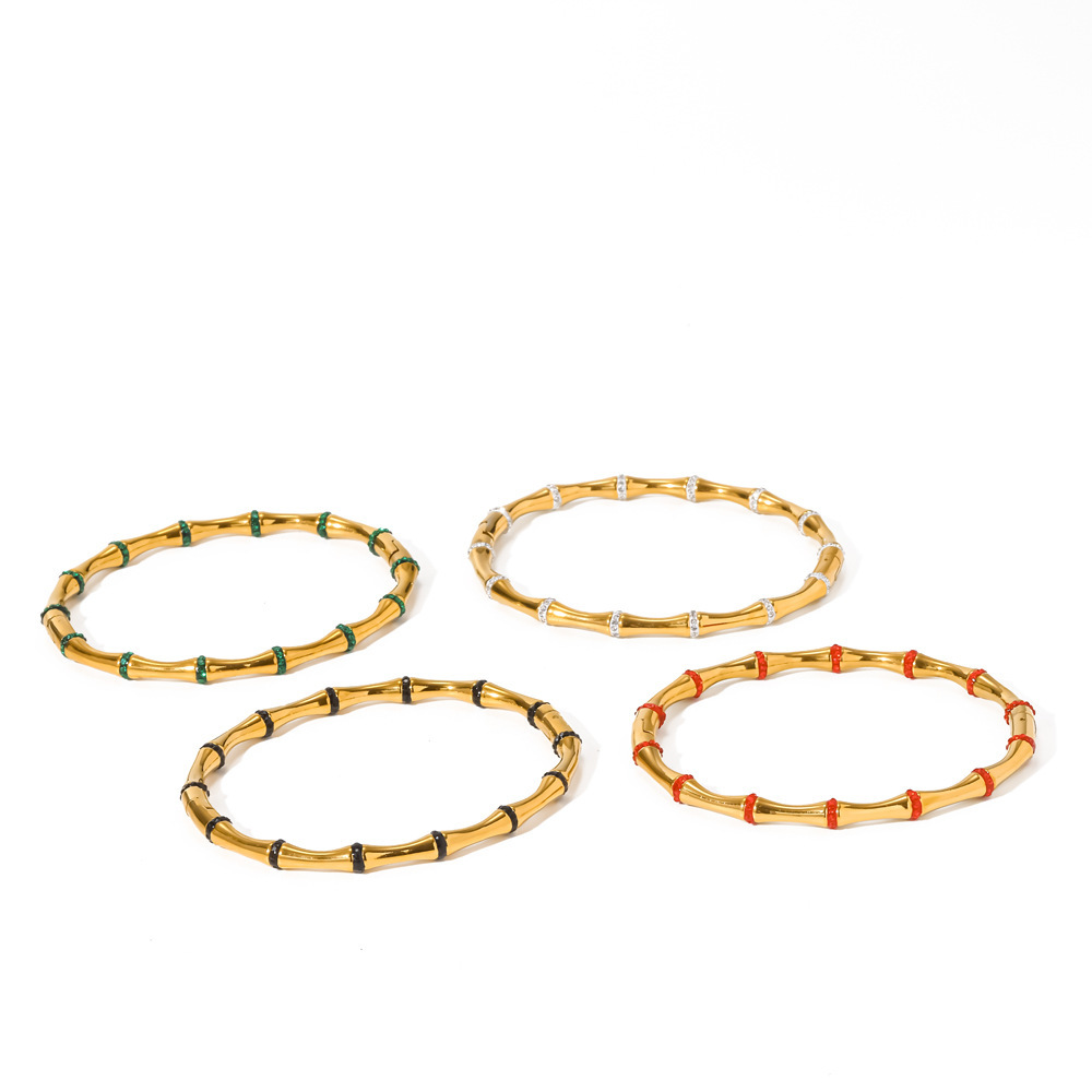 Bracelets Pour Femmes En Acier Inoxydable Étanche Couleur Or Avec Strass Image5